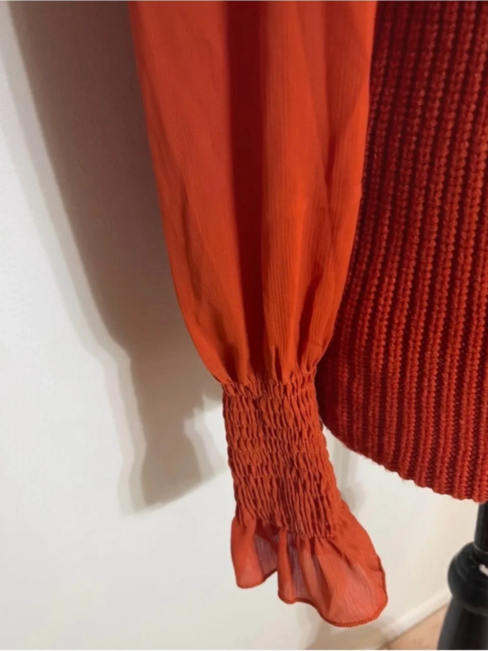 Ruffled Knit Turtleneck Sweater in Orange